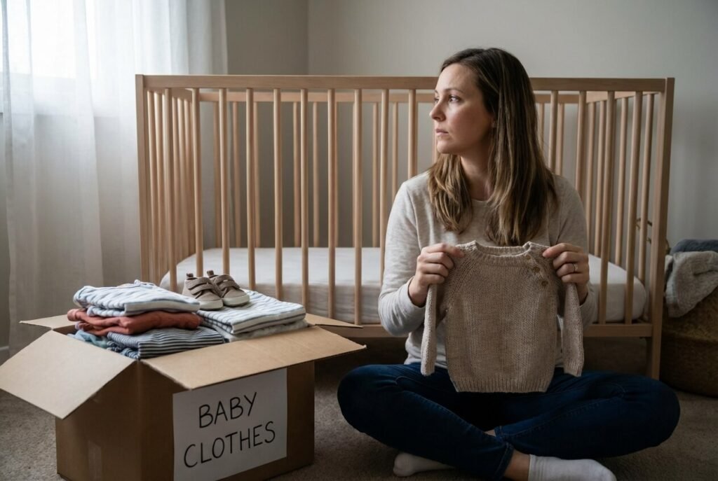 Parent reflecting on missed baby moments through old photos